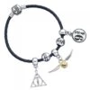 Bracelet En Cuir Noir/reliques De La Mort/vif D'or/quai 9 3/4 Taille M Harry Potter